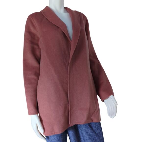 TAHARI Wool Blend Dusty Rose Long Line Open Front Mid Length Jacket Women's Med - Picture 1 of 8